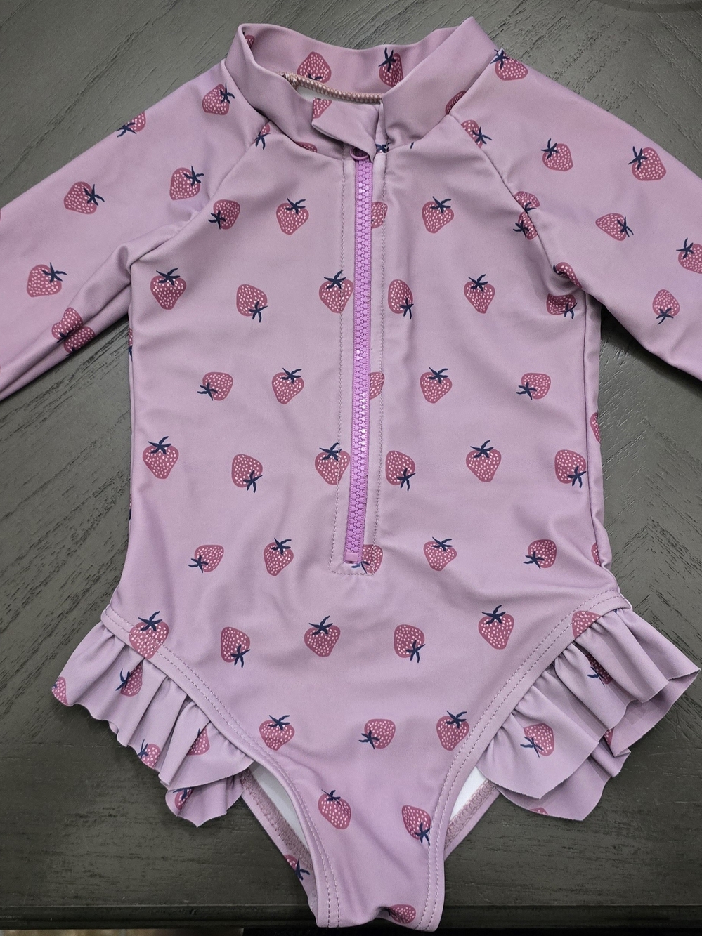 Forever French Girls' Pink Strawberry Long-Sleeve Rash Guard Swimsuit 0-6 Month